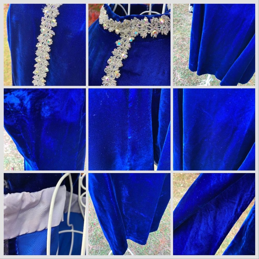 vintage 70s dress 1970s long sleeve velvet  deep blue rhinestone glitter | S-M | - Picture 2 of 9